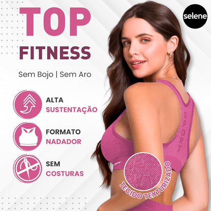 SELENE Top Academia Treino Fitness Microfibra sem Costura de Poliamida, Rosa Mescla, M