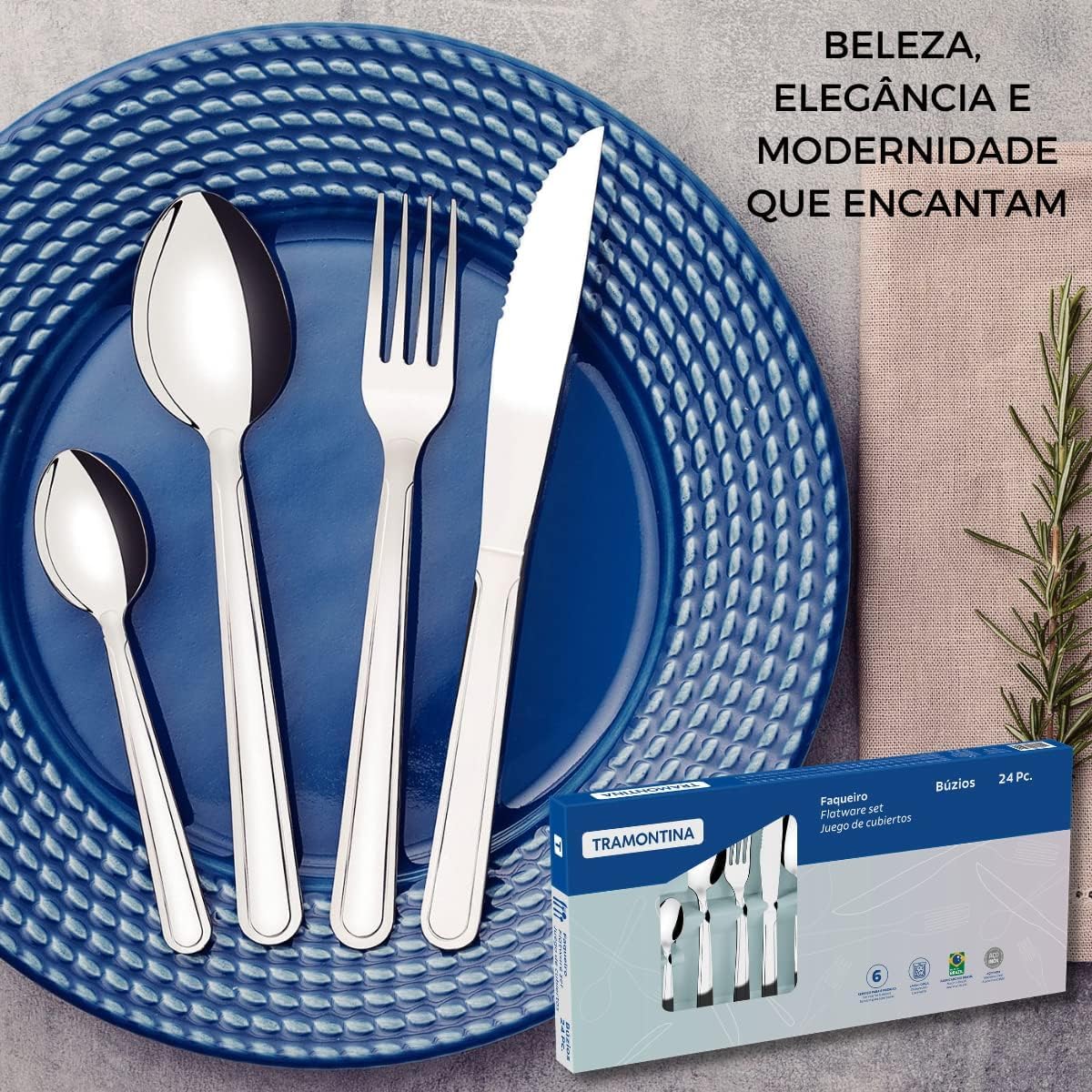 Jogo de Talheres Faqueiro Inox 24 Peças Búzios Tramontina