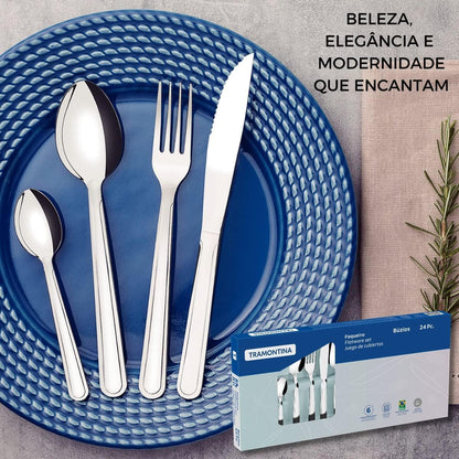 Jogo de Talheres Faqueiro Inox 24 Peças Búzios Tramontina