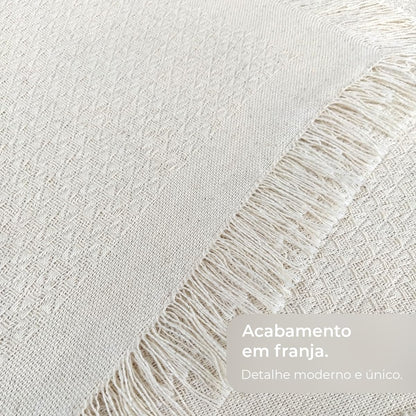 Decolab Manta para Sofá em Algodão com Franjas Artesanais | Cobertor Decorativo para Sofa, Poltrona e Cama | Estilo Boho Chic (Branca-Cru)