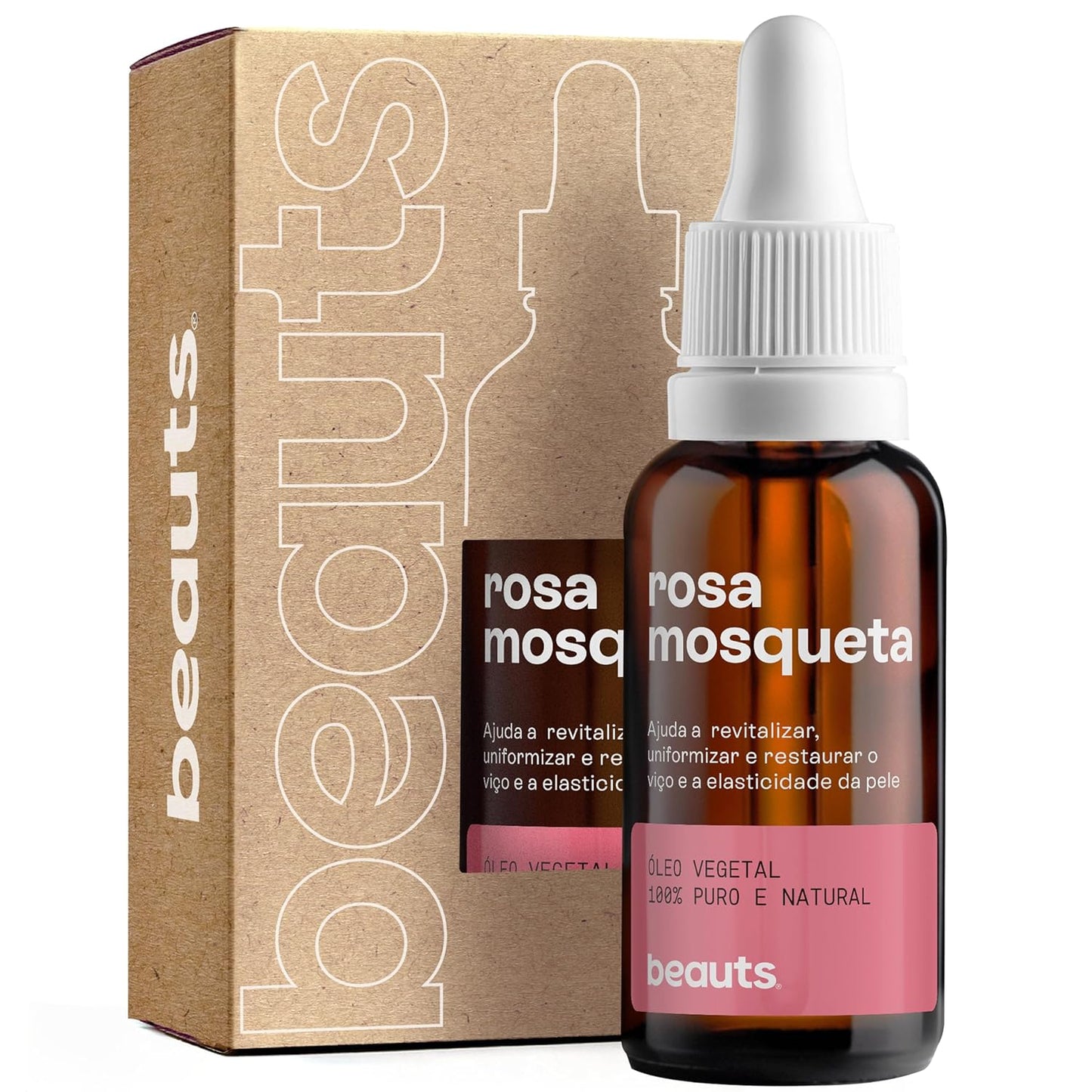 Óleo de Rosa Mosqueta - Puro, Uniformizador, Hidratante e Antioxidante - Para Manchas, Rugas, Estrias e Melhor Elasticidade - Uso Facial, Oleo Corporal e Cabelos - 100% Pura Natural Vegano - 30 mL Beauts