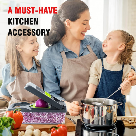 Cortador de legumes, cortador de cebola profissional, multifuncional 16 em 1, cortador de fatiador de vegetais de cozinha, cortador de vegetais com 8 lâminas, picador de cenoura e alho com recipiente