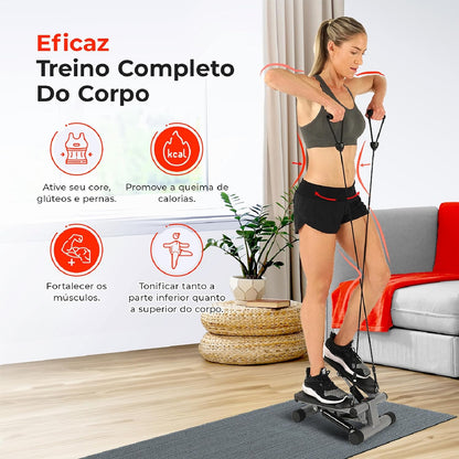 Sunny Health & Fitness Mini Stepper para Exercícios em Casa, Máquina de Treino de Degraus com Faixas de Resistência, Equipamento Cardiovascular de Corpo Inteiro com Monitor LCD