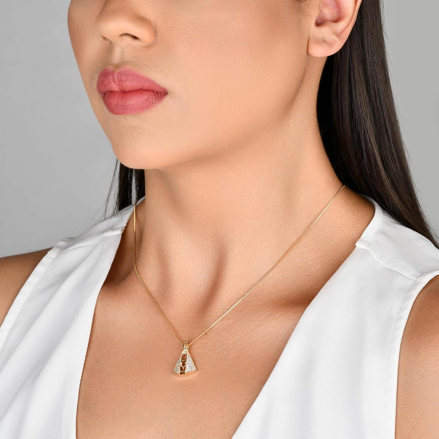 Colar Nossa Senhora Aparecida Banhado Ouro 18k