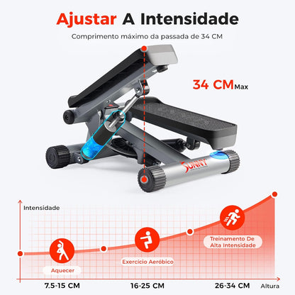 Sunny Health & Fitness Mini Stepper para Exercícios em Casa, Máquina de Treino de Degraus com Faixas de Resistência, Equipamento Cardiovascular de Corpo Inteiro com Monitor LCD