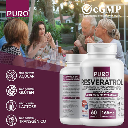 Resveratrol Trans 165 mg Puro Nutrition + Coenzima Q10, Ácido Hialurônico