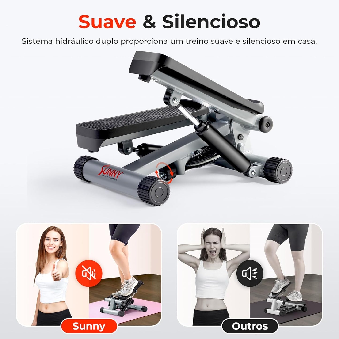 Sunny Health & Fitness Mini Stepper para Exercícios em Casa, Máquina de Treino de Degraus com Faixas de Resistência, Equipamento Cardiovascular de Corpo Inteiro com Monitor LCD