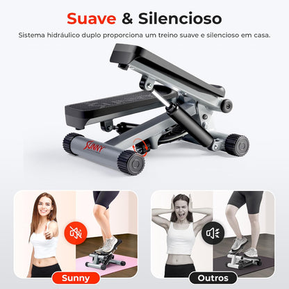 Sunny Health & Fitness Mini Stepper para Exercícios em Casa, Máquina de Treino de Degraus com Faixas de Resistência, Equipamento Cardiovascular de Corpo Inteiro com Monitor LCD