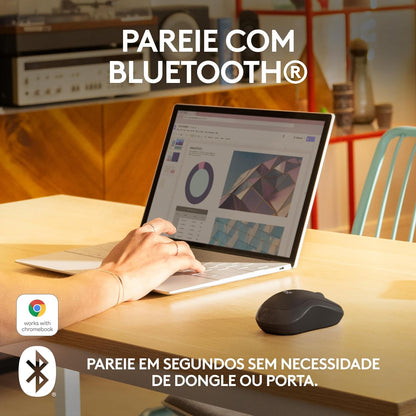 Mouse Sem Fio Logitech M240 com Conexão Bluetooth, Clique Silencioso, Design Ambidestro Compacto, Bateria de 18 Meses, Compatível com Windows, macOS, ChromeOS - Preto