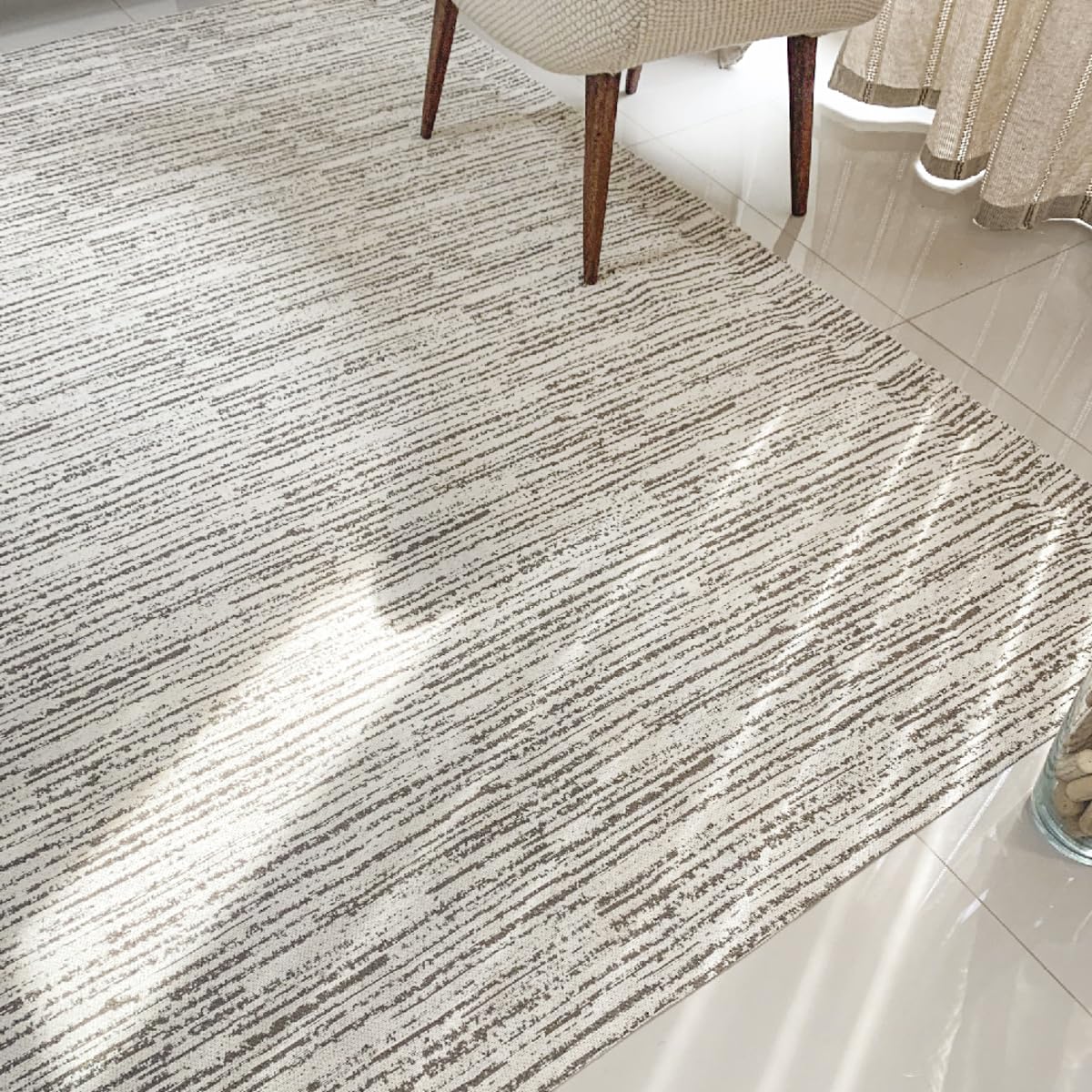 Tapete Sala Boho Antiderrapante 2,00m x 1,40m Estonado Cru Caramelo Artesanal