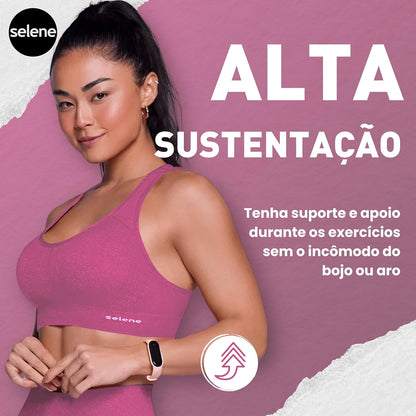 SELENE Top Academia Treino Fitness Microfibra sem Costura de Poliamida, Rosa Mescla, M