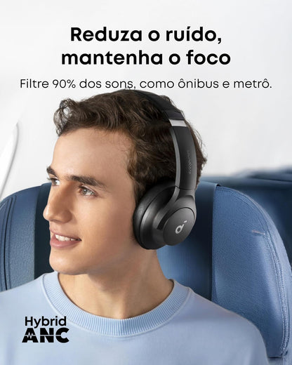 soundcore Q20i da Anker, Fone de Ouvido Bluetooth com Cancelamento de Ruído Híbrido Ativo, Headphone Sem Fio, 60h Bateria, Áudio Hi-Res, Graves Potentes, App Personalização, Modo Transparência, Preto