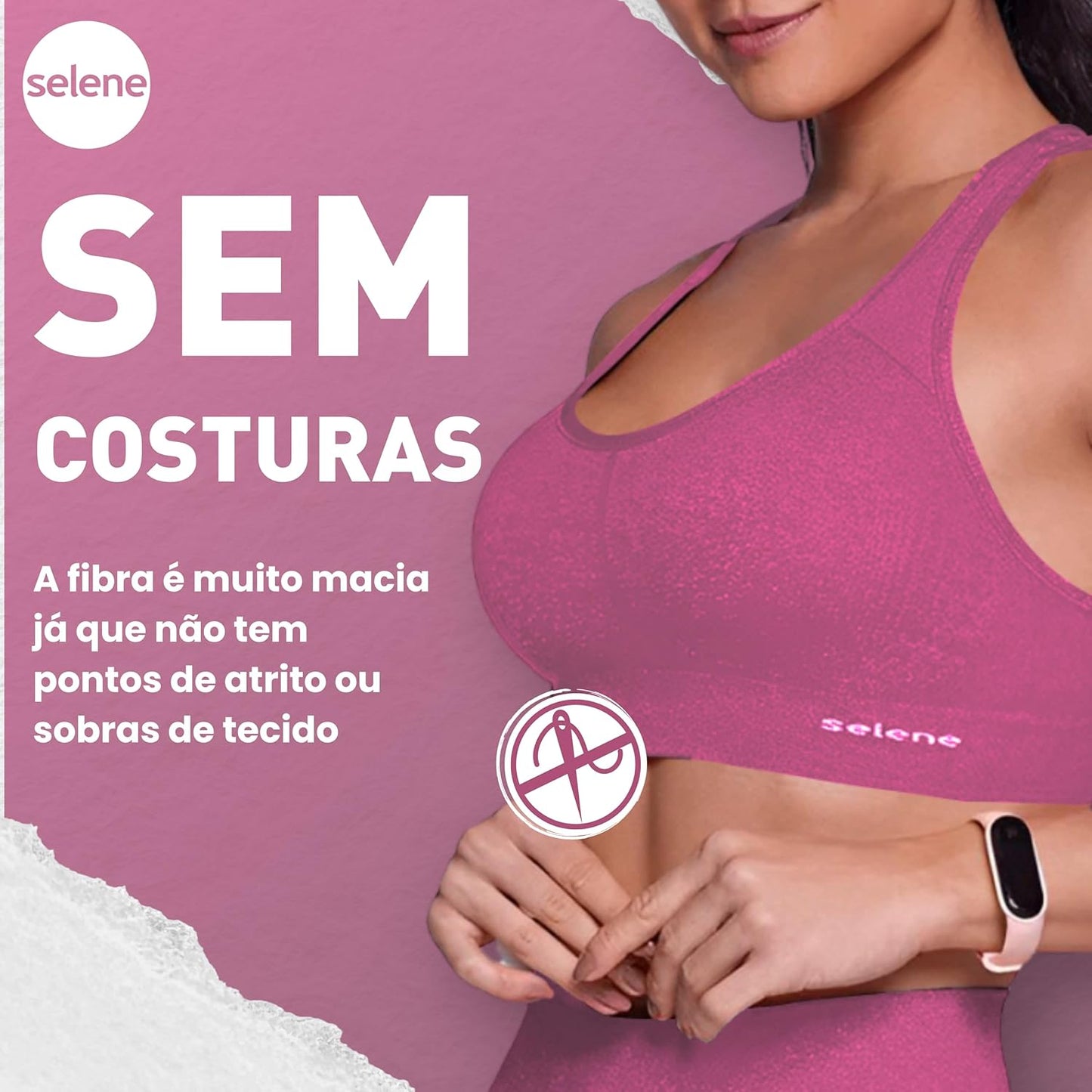 SELENE Top Academia Treino Fitness Microfibra sem Costura de Poliamida, Rosa Mescla, M