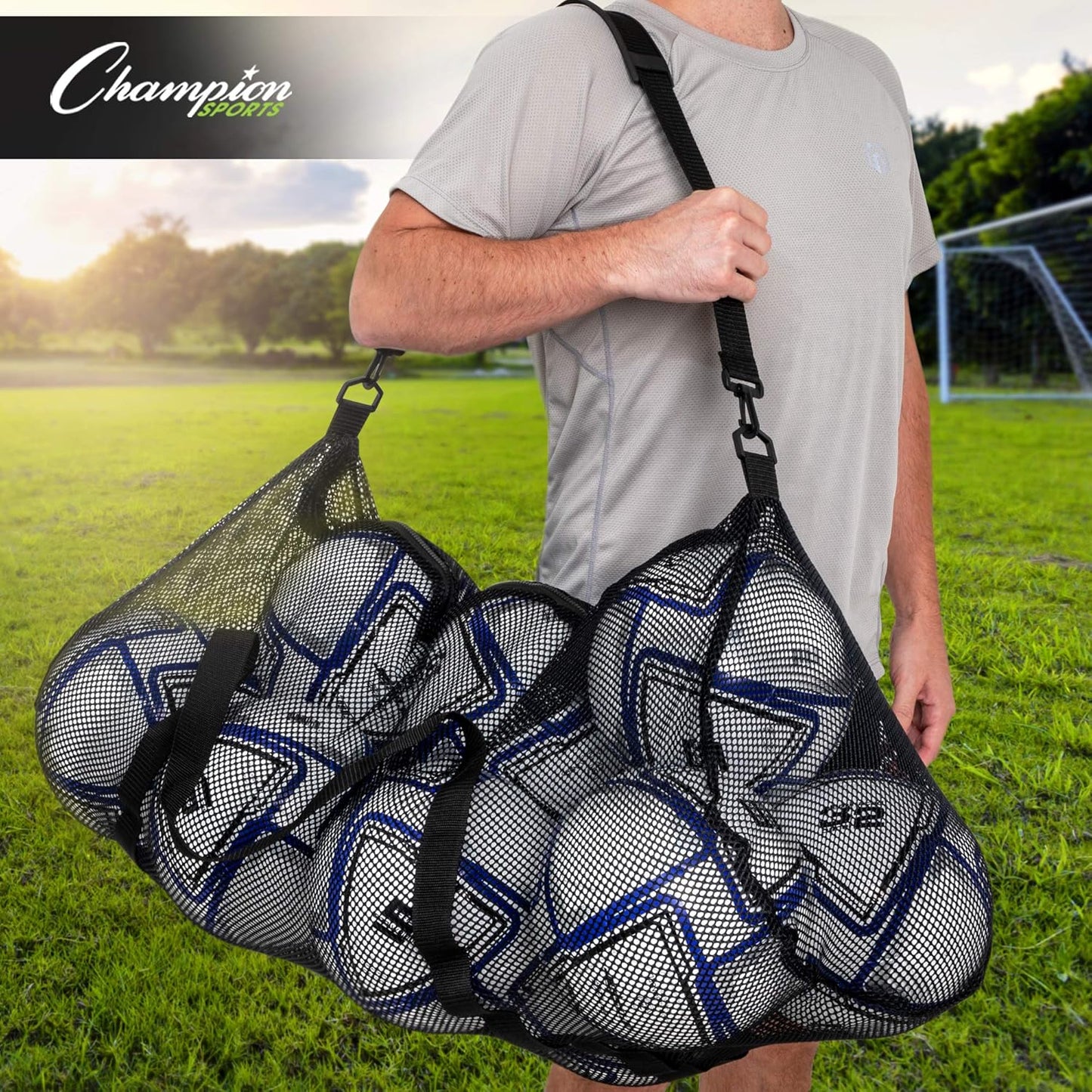 Champion Sports Bolsa de viagem de malha com zíper e alça de ombro ajustável - Bolsa de ginástica multiuso de 38 cm x 91 cm para equipamentos, equipamentos esportivos, lavanderia - Bolsa de viagem e