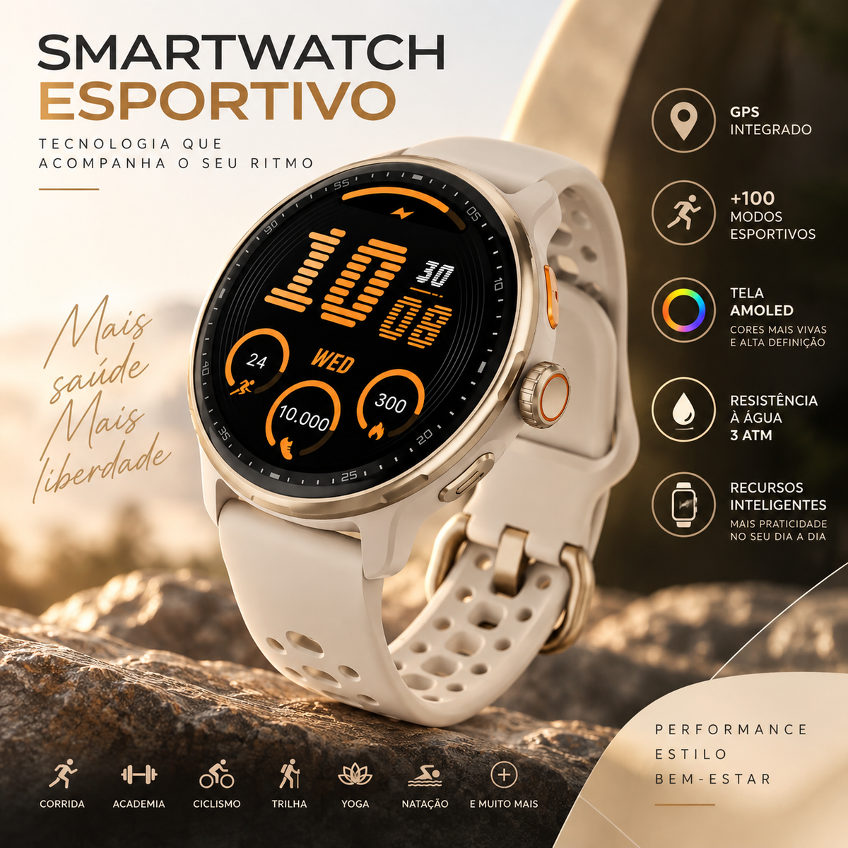 Smartwatch Esportivo GPS com Mais de 100 Modos Esportivos