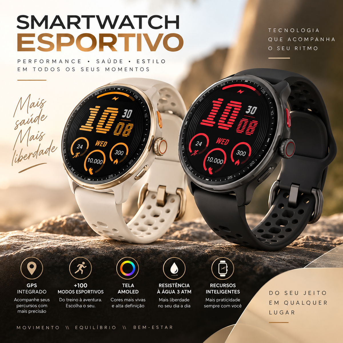 Smartwatch Esportivo GPS com Mais de 100 Modos Esportivos