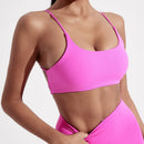 Roupa íntima de ioga para academia de cor sólida, feminina, alças cruzadas nas costas, sutiã fitness de alta resistência, top esportivo justo e abrangente com bojo