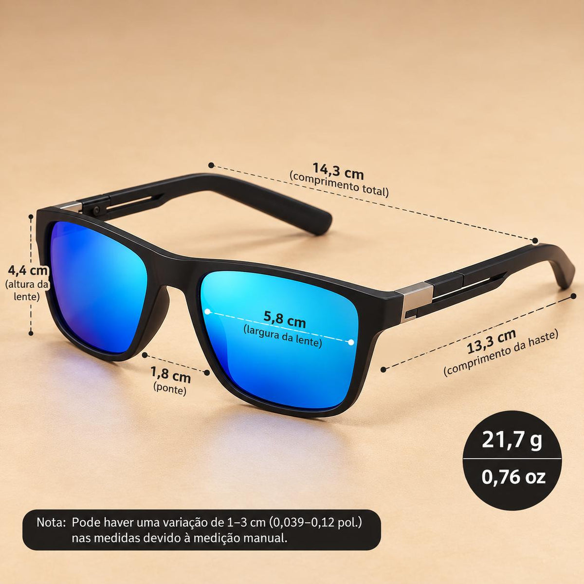 Óculos de Sol Esportivo Quadrado Polarizado UV400
