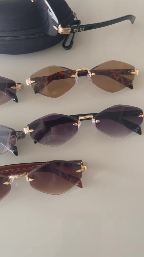 Óculos de Sol Feminino Sem Aro Lente Geométrica UV400 Estilo Elegante com Estojo