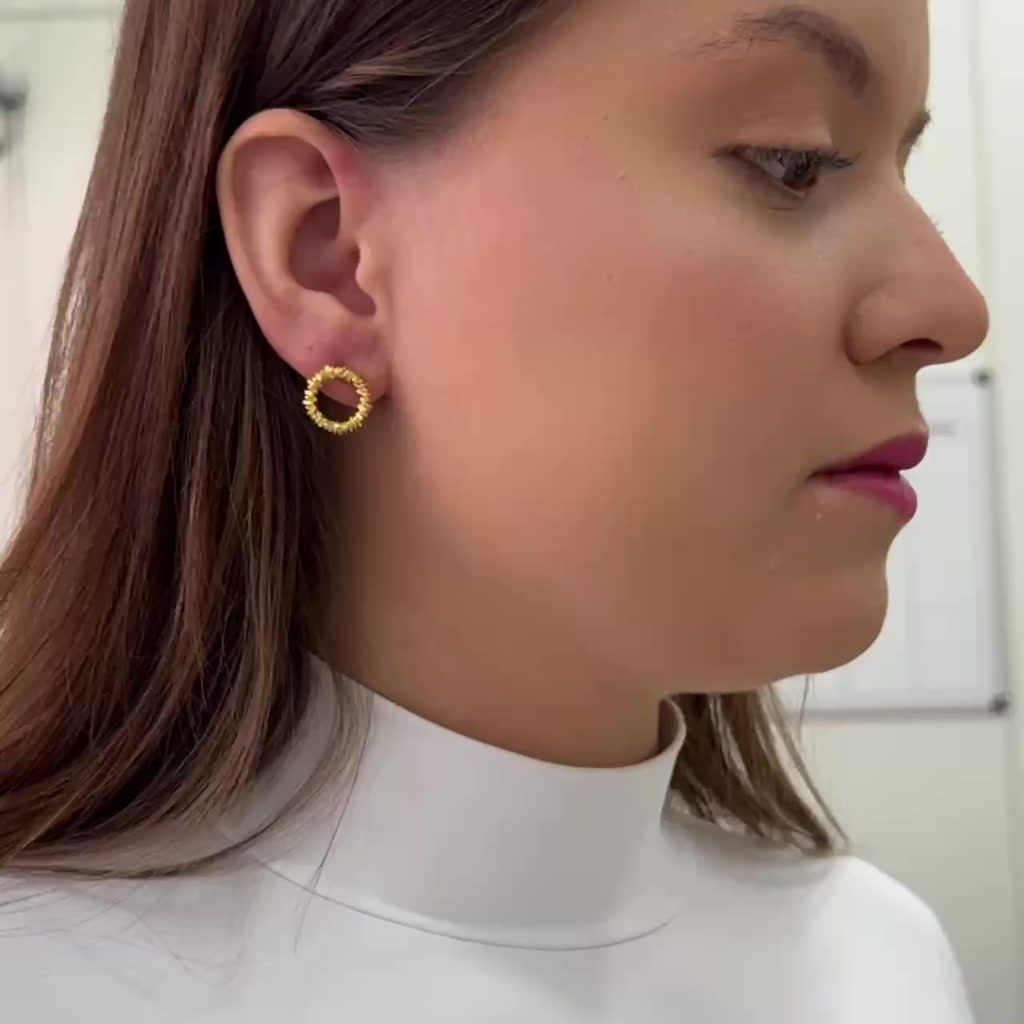 Brinco Feminino Círculo Diamantado Banhado a Ouro 18K