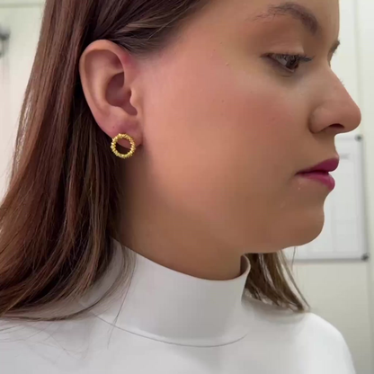 Brinco Feminino Círculo Diamantado Banhado a Ouro 18K