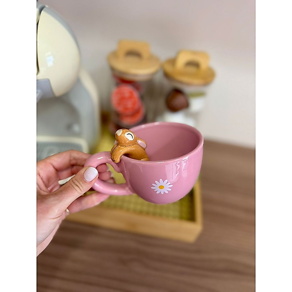 Caneca Coelho Pendurado Rosa 200ml Cerâmica