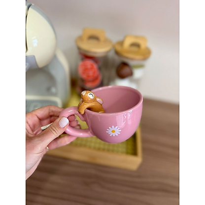 Caneca Coelho Pendurado Rosa 200ml Cerâmica