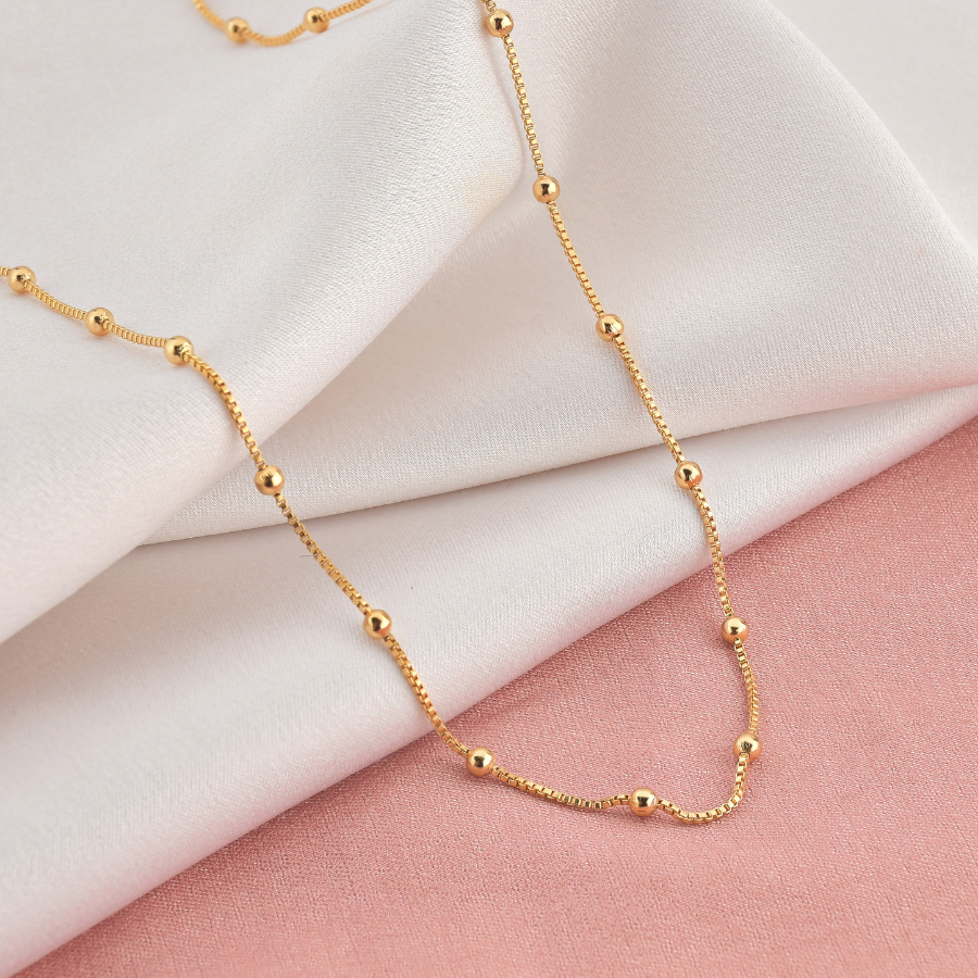 Colar Feminino Com Bolinhas Douradas Banhado a Ouro 18K- D France Semijóias