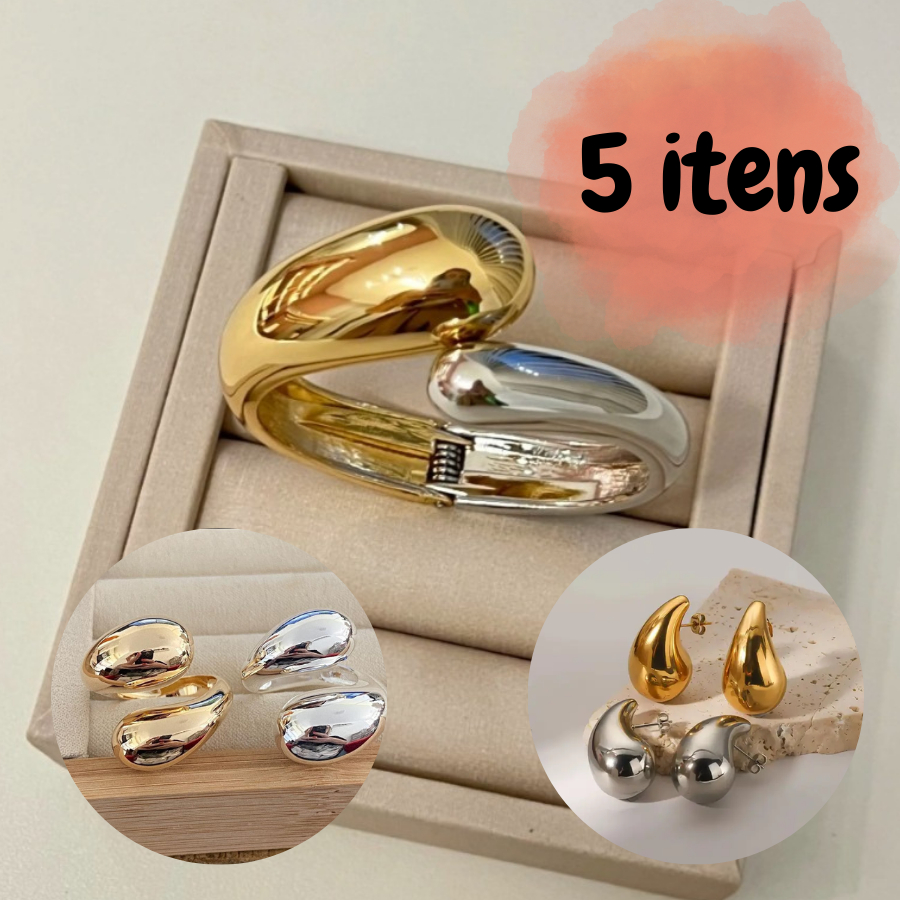 Conjunto Gota Pingo Bracelete, Anel e Brinco