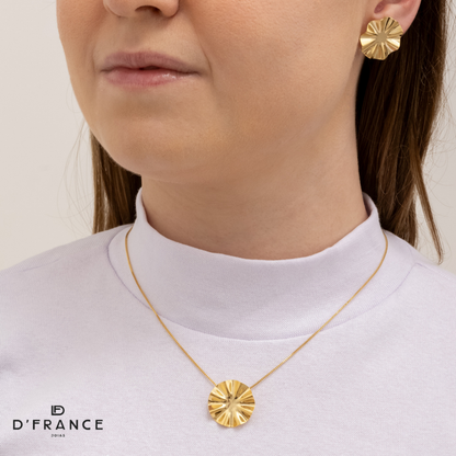 Conjunto Brinco e Colar Flor Orgânico Banhado a Ouro 18K - D France Semijóias
