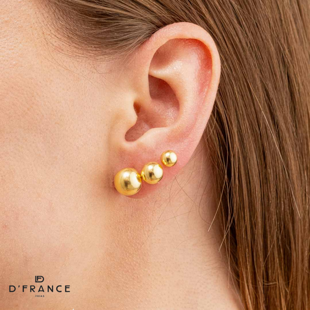 Trio De Brincos Bolinhas Douradas Banhado a Ouro 18K - D France Semijóias