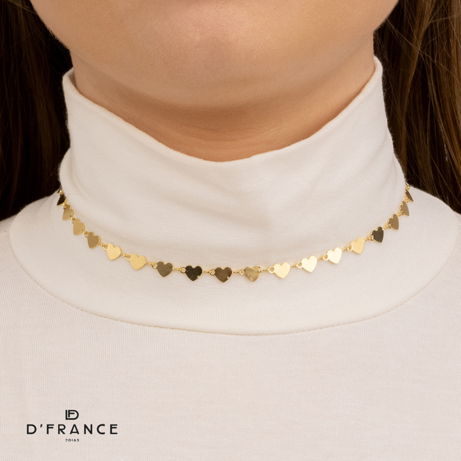 Chocker Corações Lisos Banhado a Ouro 18K - D France Semijóias