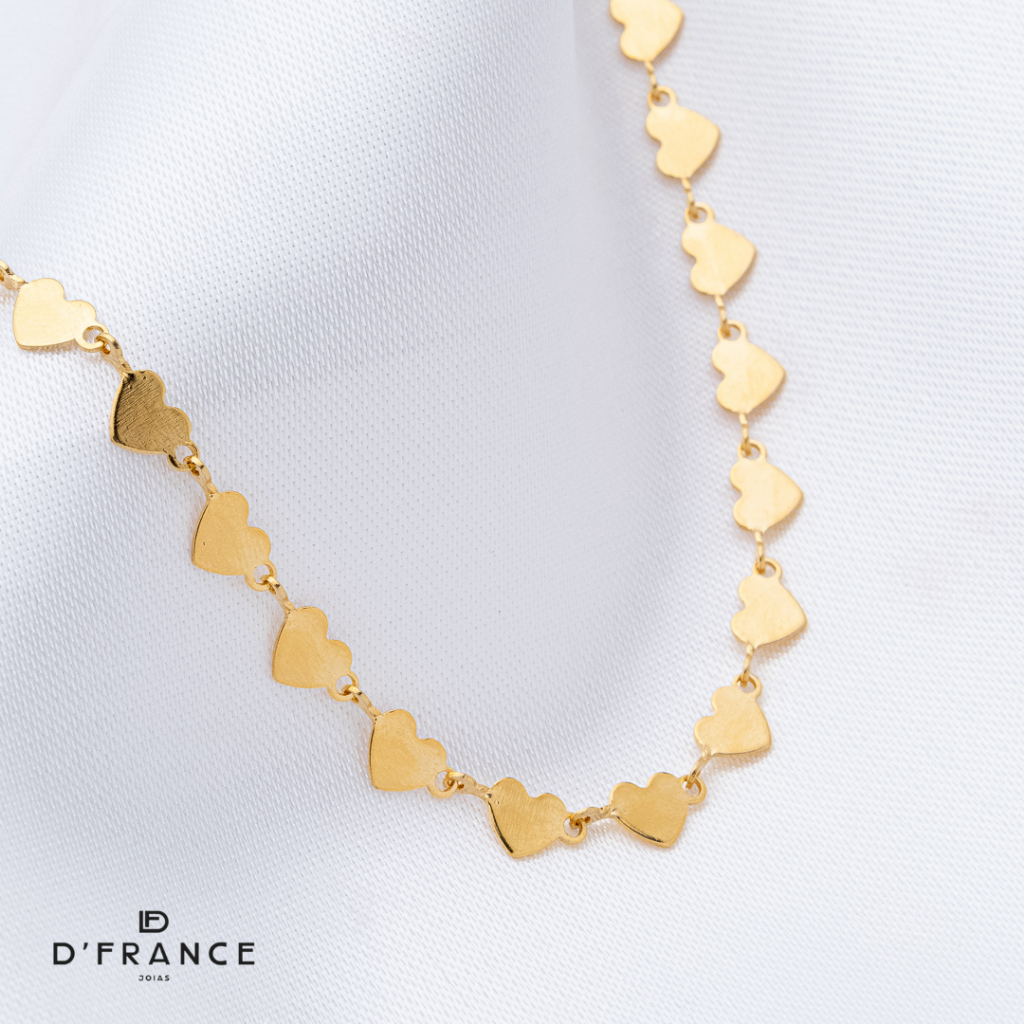 Chocker Corações Lisos Banhado a Ouro 18K - D France Semijóias