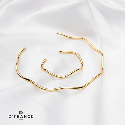 Conjunto Choker Aro e Bracelete Ondas Ajustável Banhado a Ouro 18K - D France Semijóias