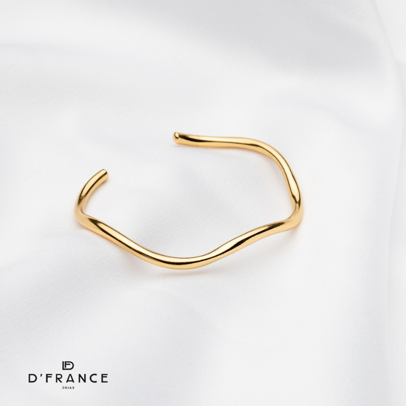 Conjunto Choker Aro e Bracelete Ondas Ajustável Banhado a Ouro 18K - D France Semijóias
