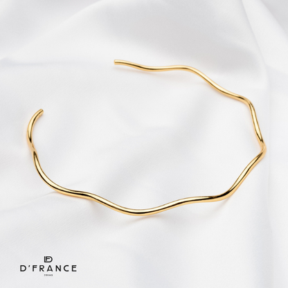 Conjunto Choker Aro e Bracelete Ondas Ajustável Banhado a Ouro 18K - D France Semijóias