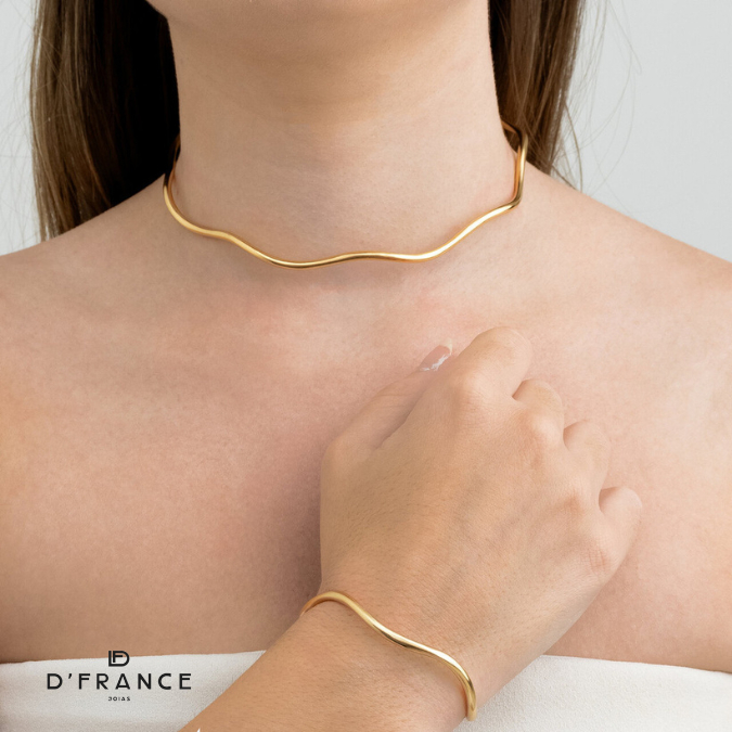 Bracelete Ondas Regulável Banhado a ouro 18K - D France Semijóias