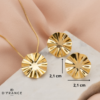 Conjunto Brinco e Colar Flor Orgânico Banhado a Ouro 18K - D France Semijóias