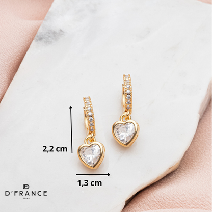 Brinco Argola Cravejada Com Coração Cristal Banhado a Ouro 18K - D France Semijóias