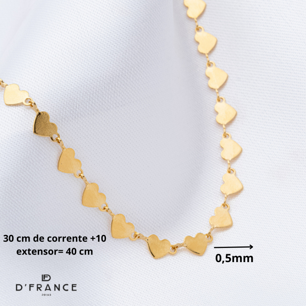 Chocker Corações Lisos Banhado a Ouro 18K - D France Semijóias