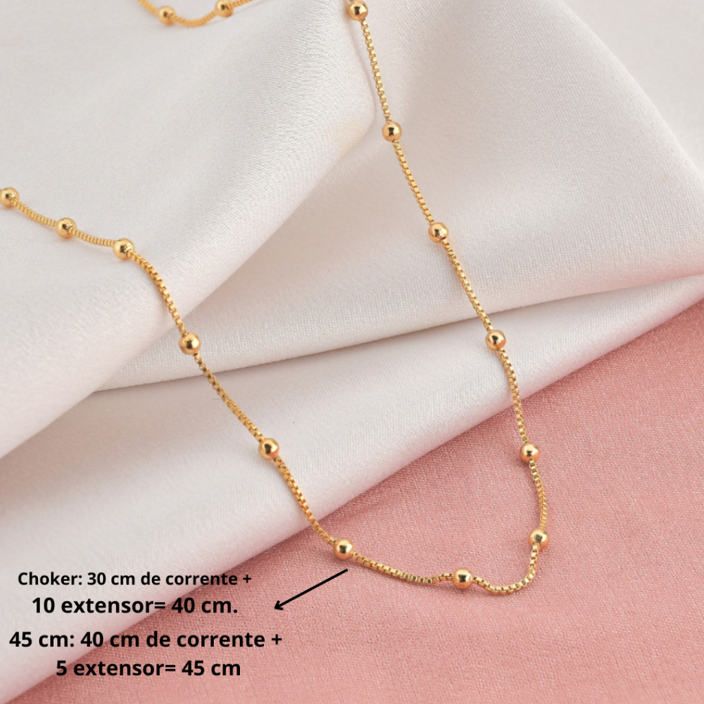 Colar Feminino Com Bolinhas Douradas Banhado a Ouro 18K- D France Semijóias