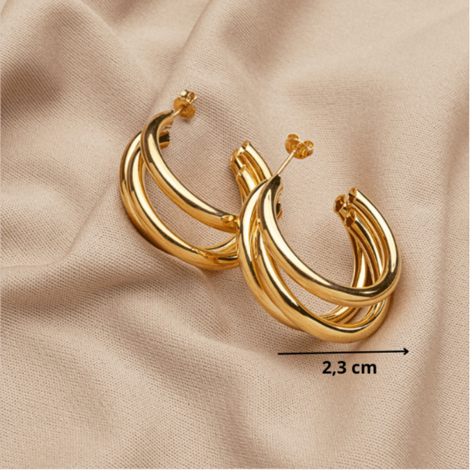 Brinco Circulo Três Voltas Banhado a Ouro 18K - D France Semijóias