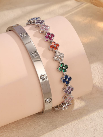 Conjunto Bracelete de Aço Inoxidável e Pulseira Feminina Acessórios Femininos kit Dourado prata