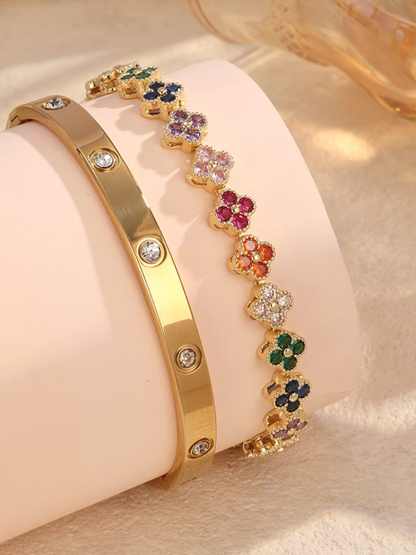 Conjunto Bracelete de Aço Inoxidável e Pulseira Feminina Acessórios Femininos kit Dourado prata