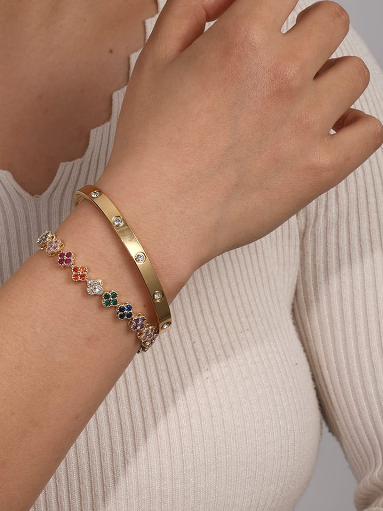 Conjunto Bracelete de Aço Inoxidável e Pulseira Feminina Acessórios Femininos kit Dourado prata