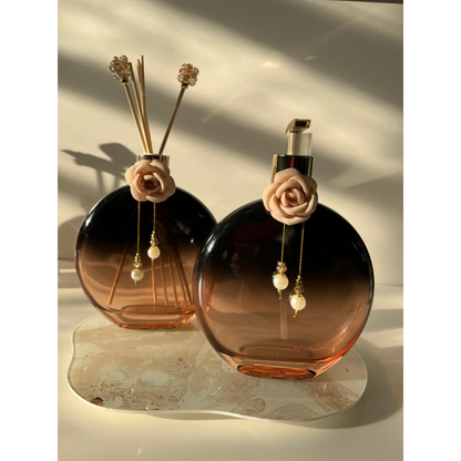 Kit Lavabo Luxo com Bandeja Espelhada, Porta Sabonete e Difusor