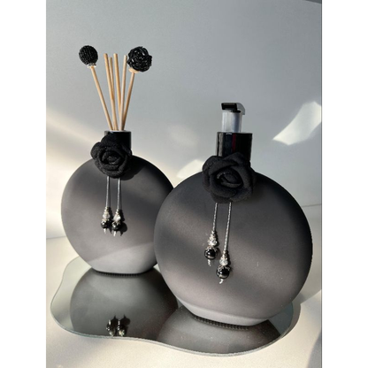 Kit Lavabo Luxo com Bandeja Espelhada, Porta Sabonete e Difusor