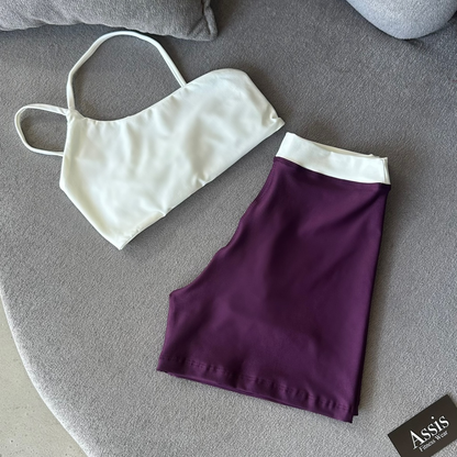 Conjunto Fitness Feminino com Top Forrado e Short de Cintura Alta
