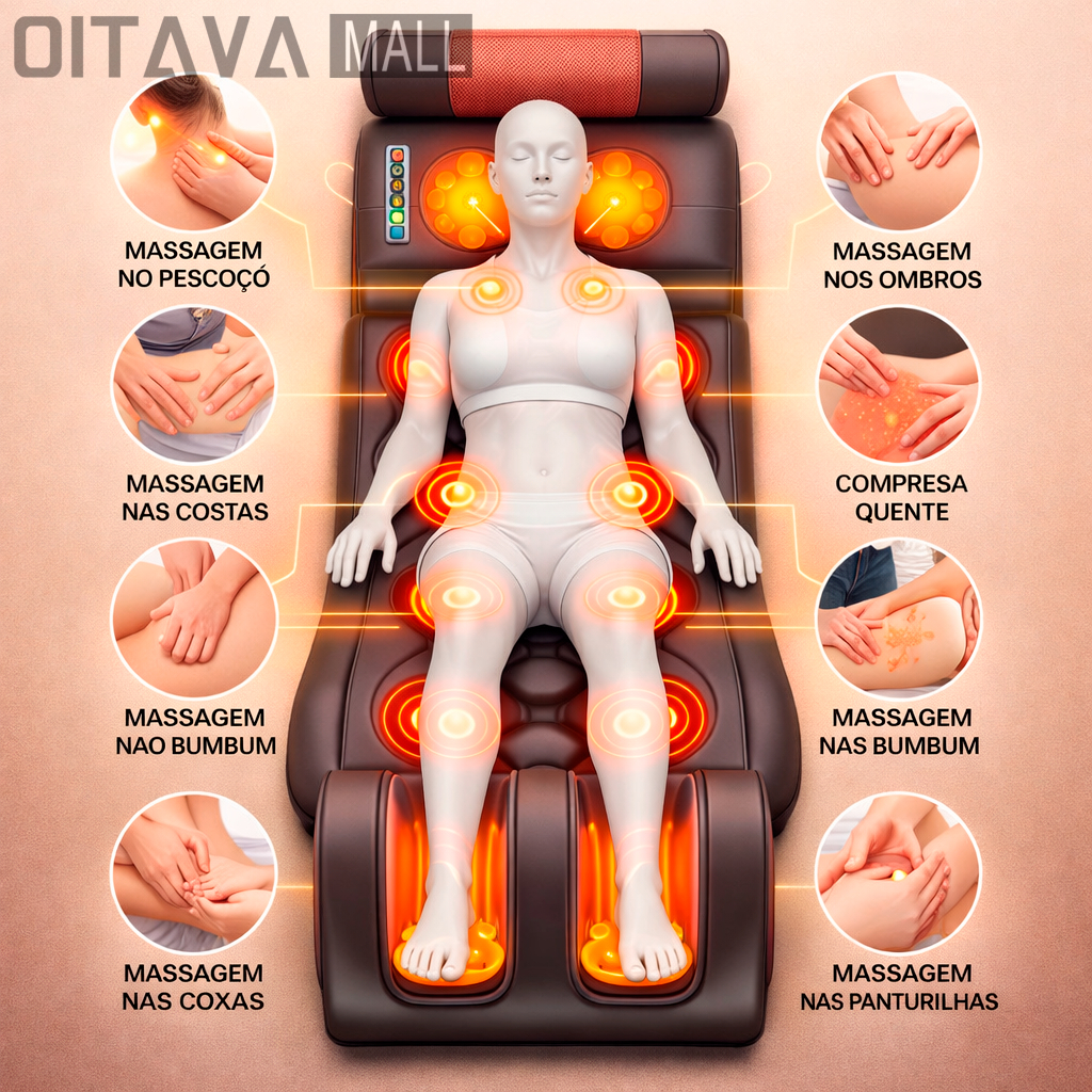 Colchão Massageador Shiatsu com Aquecimento, Airbag, Vibração e Controle Remoto