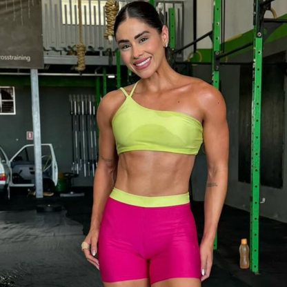 Conjunto Fitness Feminino com Top Forrado e Short de Cintura Alta